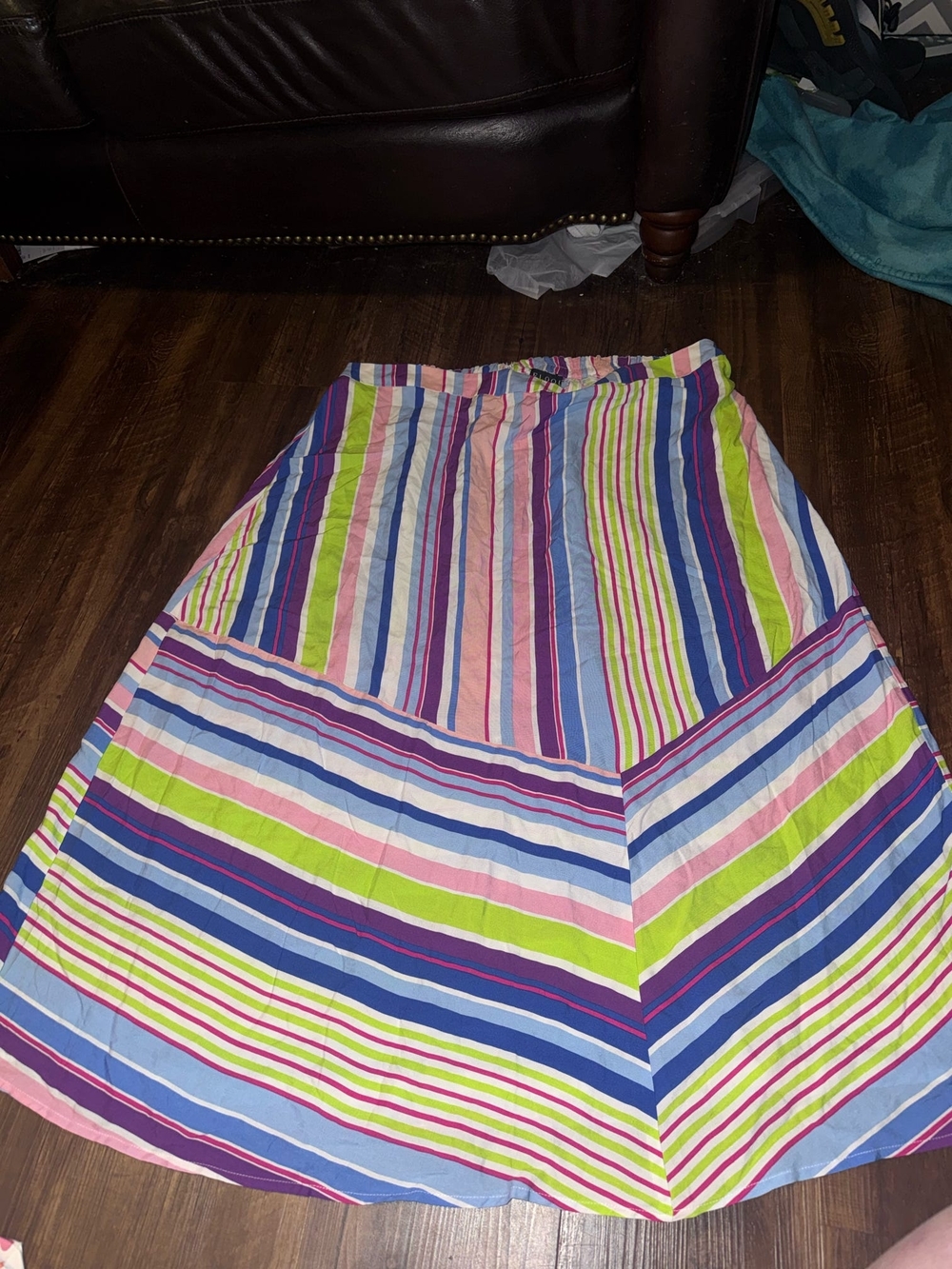 Eloquii Striped A-Line Skirt in Blue, Pink & Green